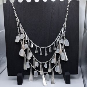 Premier Designs Silver and White  Layered Necklace